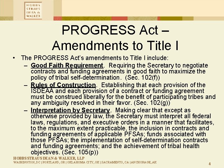 PROGRESS Act – Amendments to Title I • The PROGRESS Act’s amendments to Title