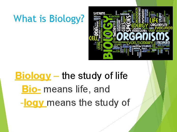 What is Biology? Biology – the study of life Bio- means life, and -logy