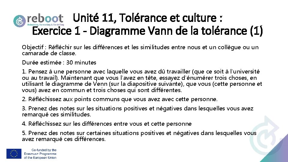 Unité 11, Tolérance et culture : Exercice 1 - Diagramme Vann de la tolérance