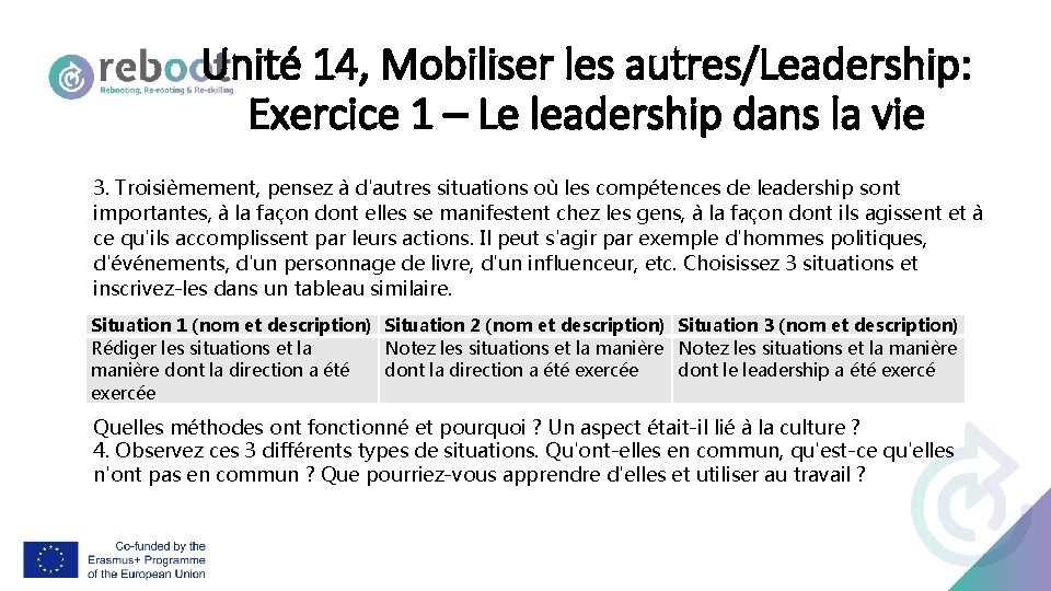 Unité 14, Mobiliser les autres/Leadership: Exercice 1 – Le leadership dans la vie 3.