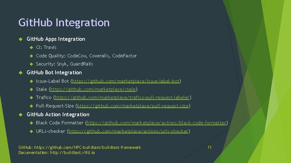 Git. Hub Integration Git. Hub Apps Integration CI: Travis Code Quality: Code. Cov, Coveralls,