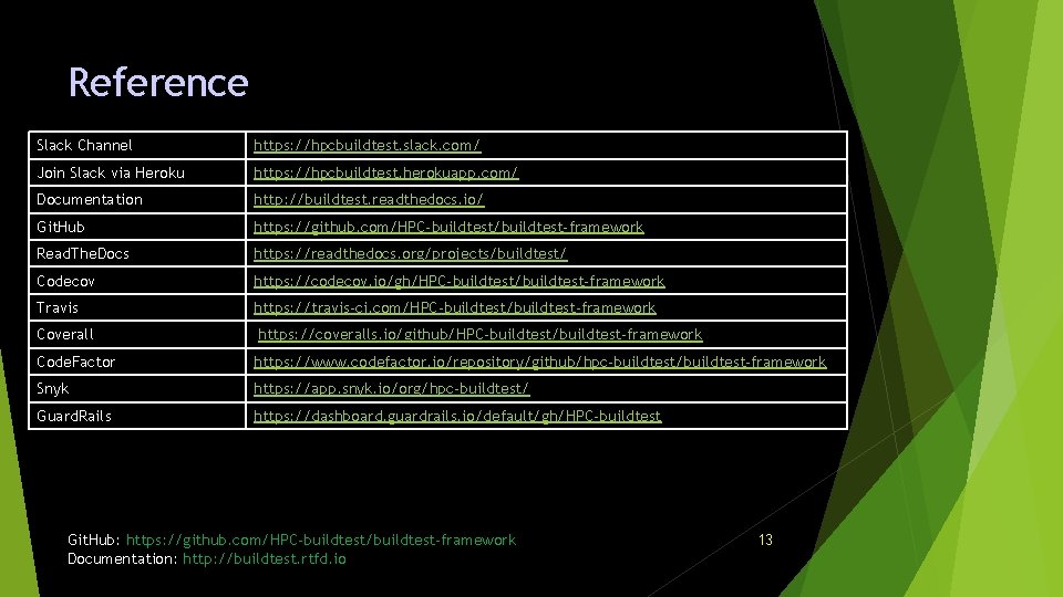 Reference Slack Channel https: //hpcbuildtest. slack. com/ Join Slack via Heroku https: //hpcbuildtest. herokuapp.