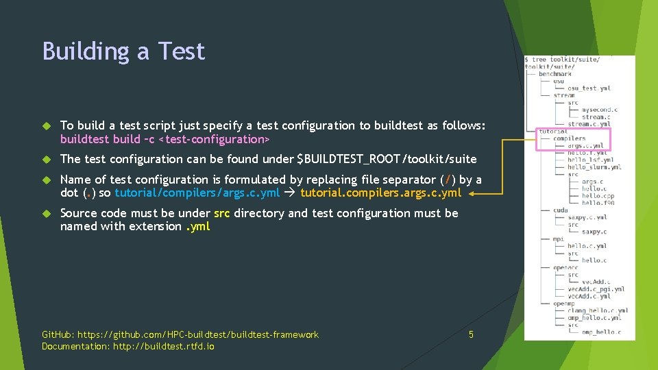 Building a Test To build a test script just specify a test configuration to