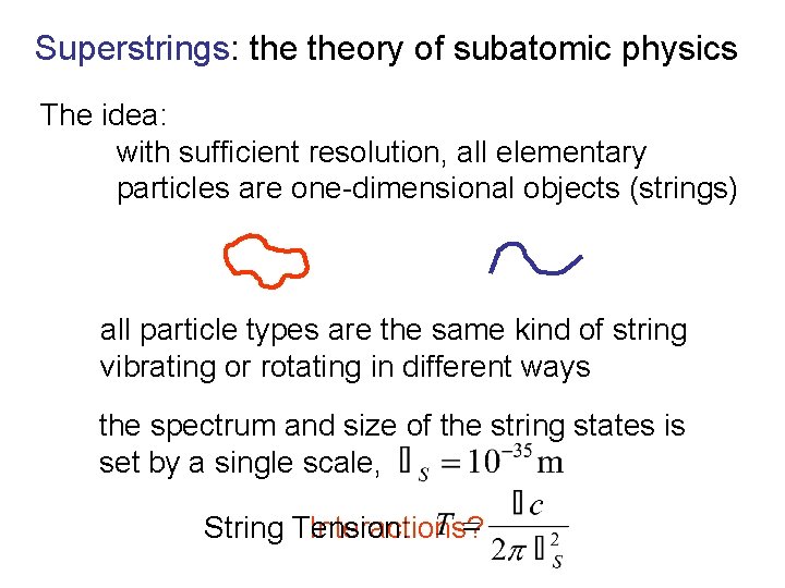 Superstrings: theory of subatomic physics The idea: with sufficient resolution, all elementary particles are