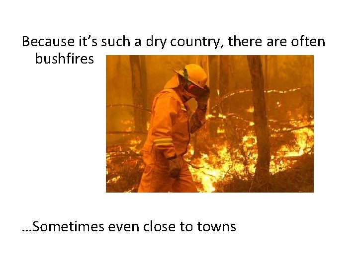 Because it’s such a dry country, there are often bushfires …Sometimes even close to