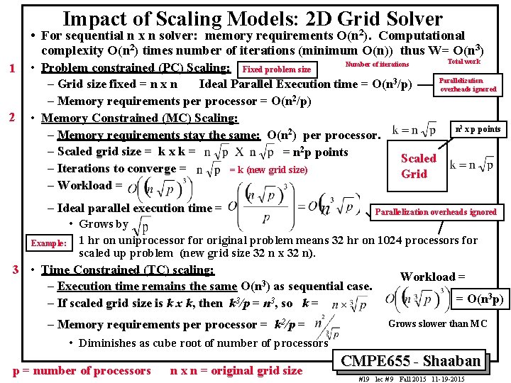 Impact of Scaling Models: 2 D Grid Solver 2 • For sequential n x