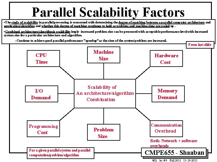 Parallel Scalability Factors • The study of scalability in parallel processing is concerned with