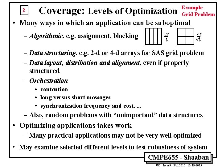 2 Coverage: Levels of Optimization Example Grid Problem • Many ways in which an