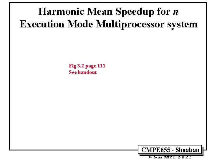 Harmonic Mean Speedup for n Execution Mode Multiprocessor system Fig 3. 2 page 111