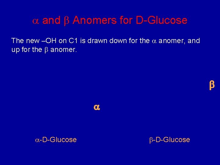 and Anomers for D-Glucose The new –OH on C 1 is drawn down and Anomers for D-Glucose The new –OH on C 1 is drawn down