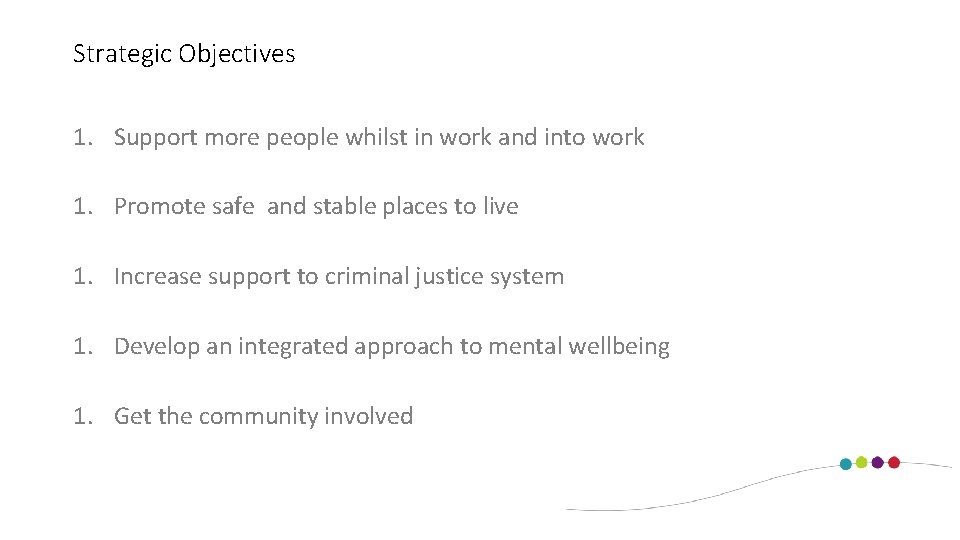 Strategic Objectives 1. Support more people whilst in work and into work 1. Promote