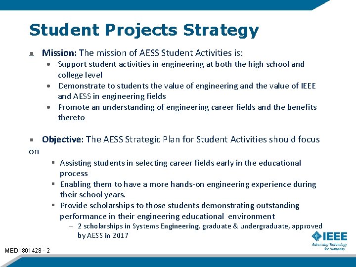 Student Projects Strategy Mission: The mission of AESS Student Activities is: Support student activities