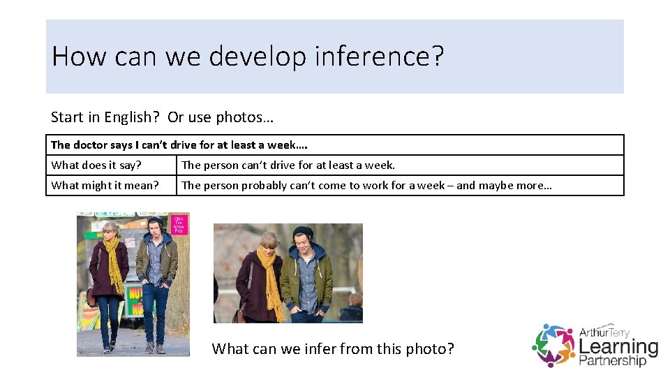 How can we develop inference? Start in English? Or use photos… The doctor says