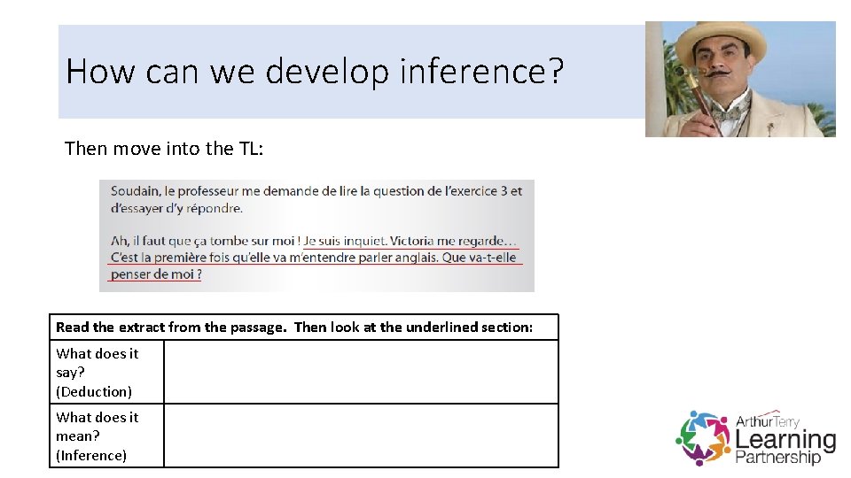 How can we develop inference? Then move into the TL: Read the extract from