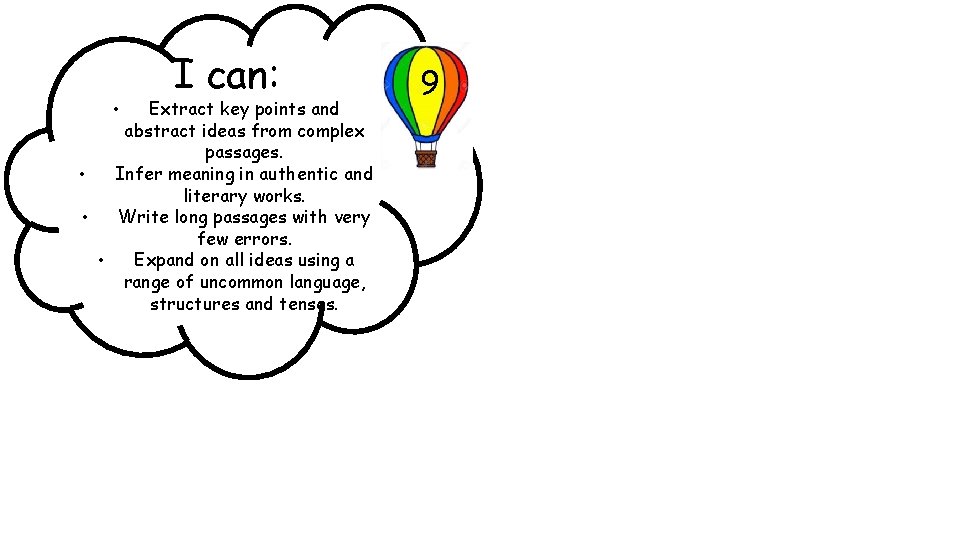I can: Extract key points and abstract ideas from complex passages. • Infer meaning