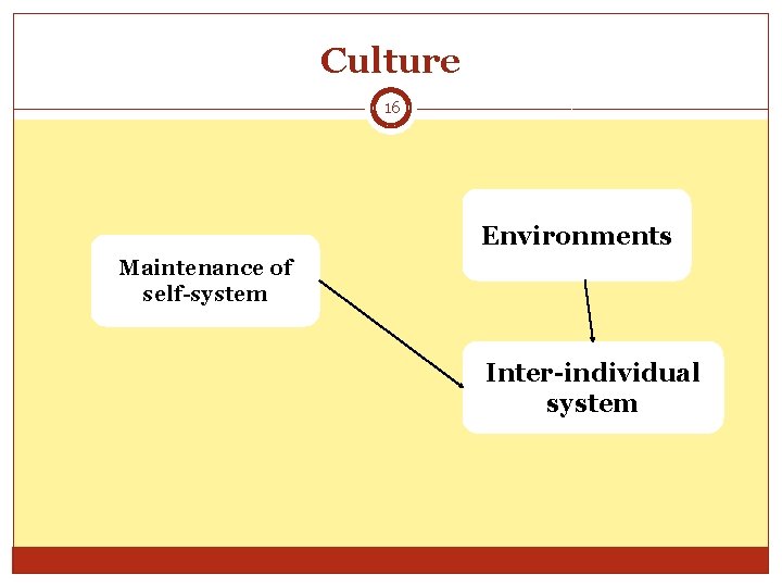 Culture 16 Environments Maintenance of self-system Inter-individual system 