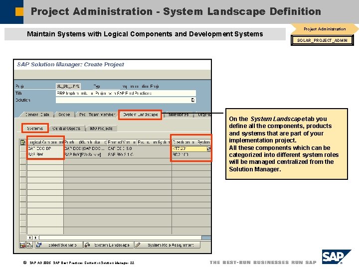 Project Administration - System Landscape Definition Maintain Systems with Logical Components and Development Systems