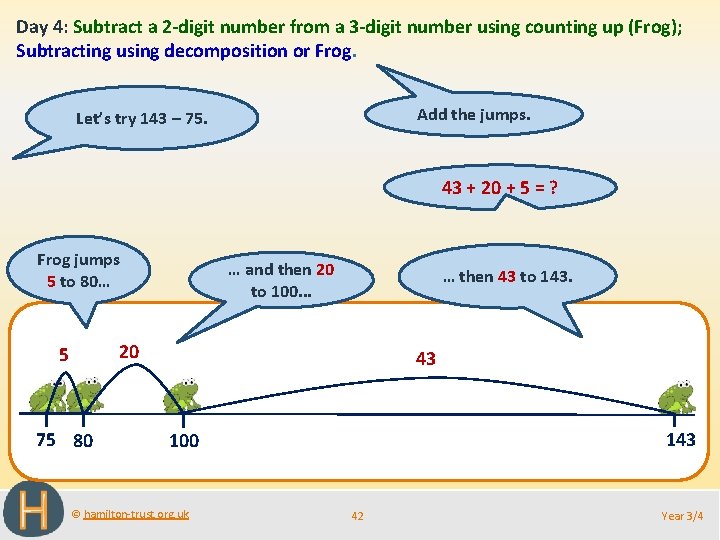 Day 4: Subtract a 2 -digit number from a 3 -digit number using counting