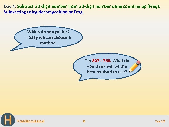 Day 4: Subtract a 2 -digit number from a 3 -digit number using counting