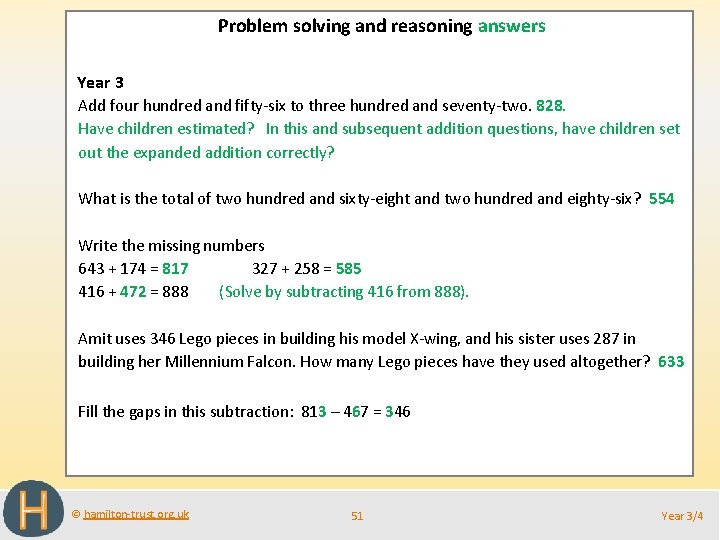 Problem solving and reasoning answers Year 3 Add four hundred and fifty-six to three