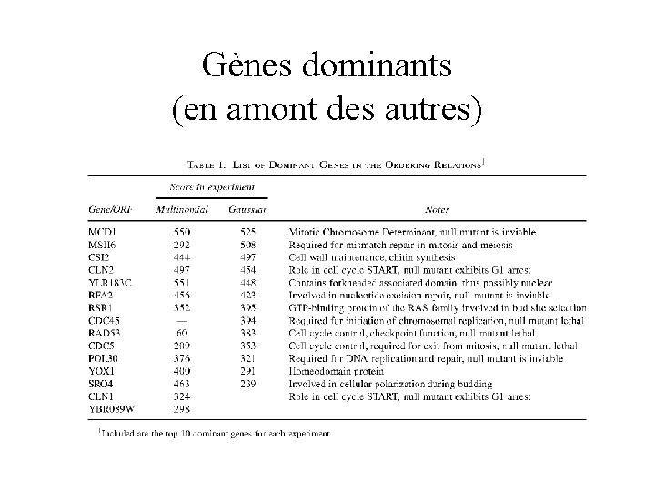 Gènes dominants (en amont des autres) 