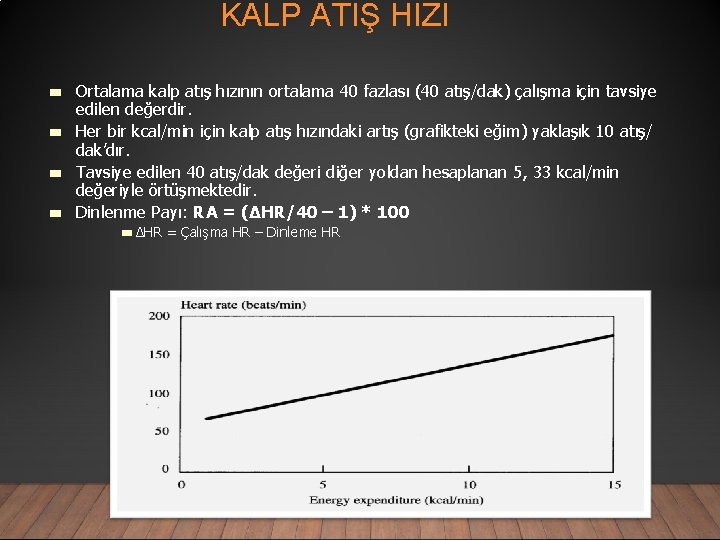 KALP ATIŞ HIZI Ortalama kalp atış hızının ortalama 40 fazlası (40 atış/dak) çalışma için