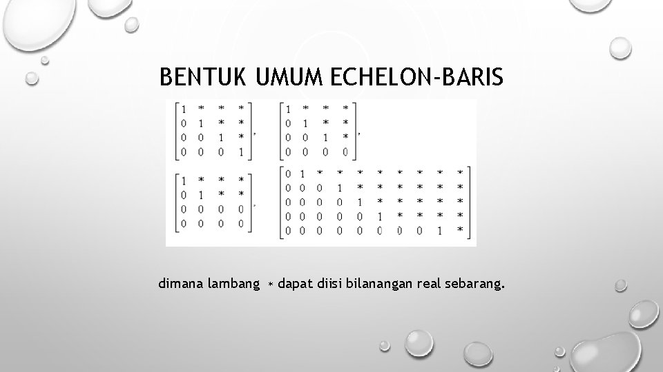 BENTUK UMUM ECHELON-BARIS dimana lambang ∗ dapat diisi bilanangan real sebarang. 