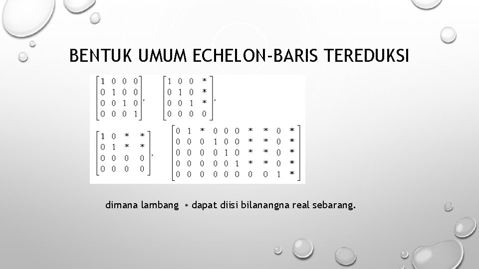 BENTUK UMUM ECHELON-BARIS TEREDUKSI dimana lambang ∗ dapat diisi bilanangna real sebarang. 