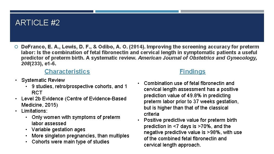 ARTICLE #2 De. Franco, E. A. , Lewis, D. F. , & Odibo, A.