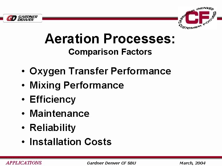 Aeration Processes: Comparison Factors • • • Oxygen Transfer Performance Mixing Performance Efficiency Maintenance