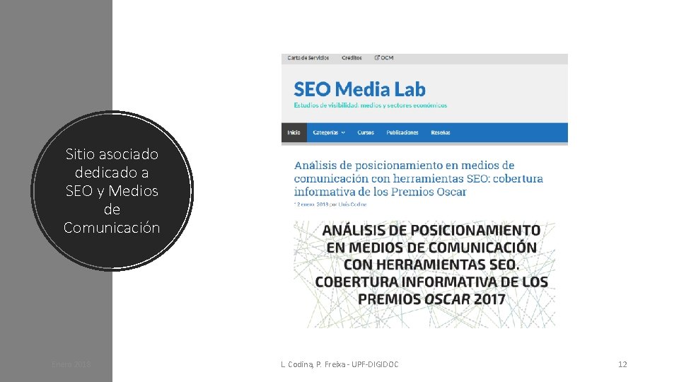 Sitio asociado dedicado a SEO y Medios de Comunicación Enero 2018 L. Codina, P.