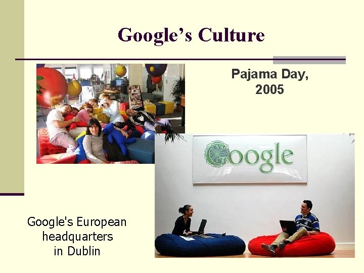Google’s Culture Pajama Day, 2005 Google's European headquarters in Dublin 