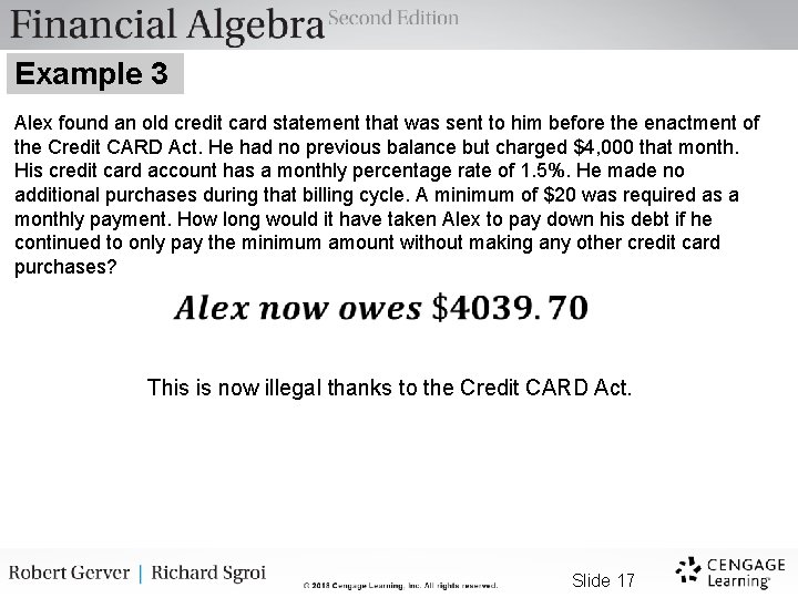 Example 3 Alex found an old credit card statement that was sent to him