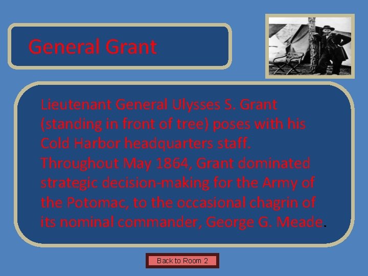 Name of Museum General Grant Lieutenant General Ulysses S. Grant (standing in front of