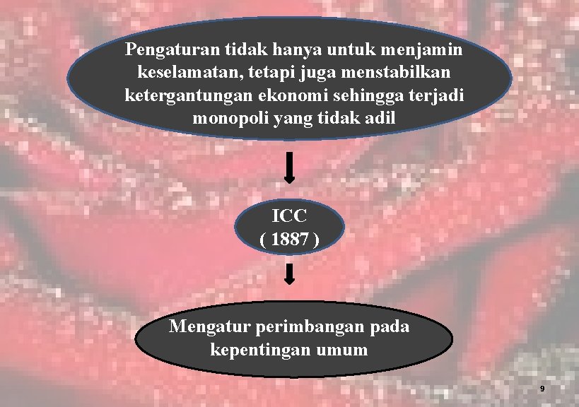 Pengaturan tidak hanya untuk menjamin keselamatan, tetapi juga menstabilkan ketergantungan ekonomi sehingga terjadi monopoli