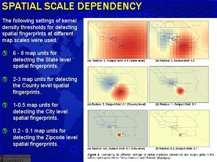 SPATIAL SCALE DEPENDENCY The following settings of kernel density thresholds for detecting spatial fingerprints