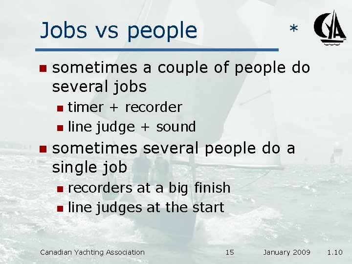 Jobs vs people n * sometimes a couple of people do several jobs timer