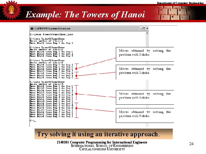 Department of Computer Engineering Example: The Towers of Hanoi Try solving it using an