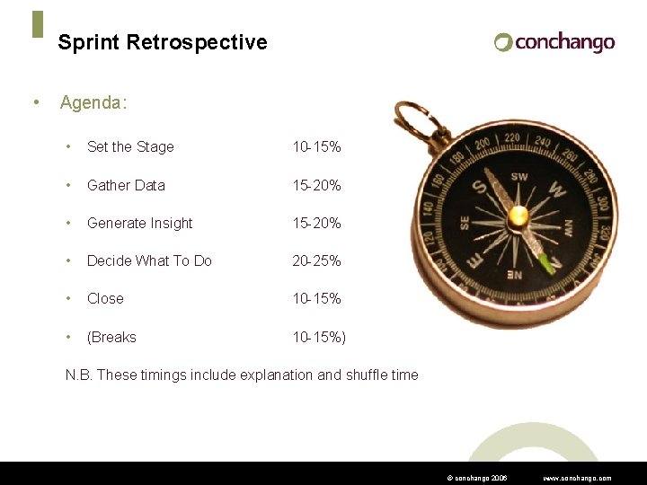 Sprint Retrospective • Agenda: • Set the Stage 10 -15% • Gather Data 15