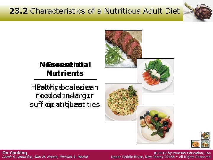 23. 2 Characteristics of a Nutritious Adult Diet Essential Nonessential Nutrients Providebodies calories Healthy