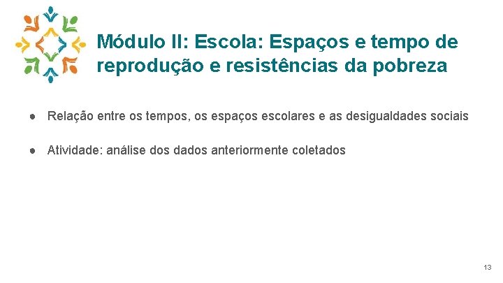 Módulo II: Escola: Espaços e tempo de reprodução e resistências da pobreza ● Relação