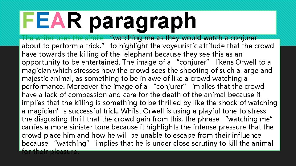 FEAR paragraph The writer uses the simile “watching me as they would watch a