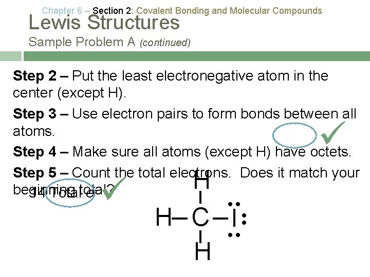 Chapter 6 – Section 2: Covalent Bonding and Molecular Compounds Lewis Structures Sample Problem