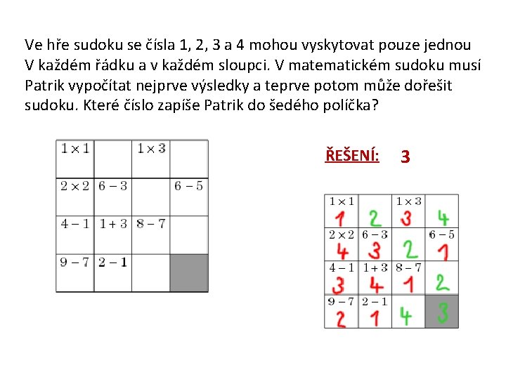 Ve hře sudoku se čísla 1, 2, 3 a 4 mohou vyskytovat pouze jednou