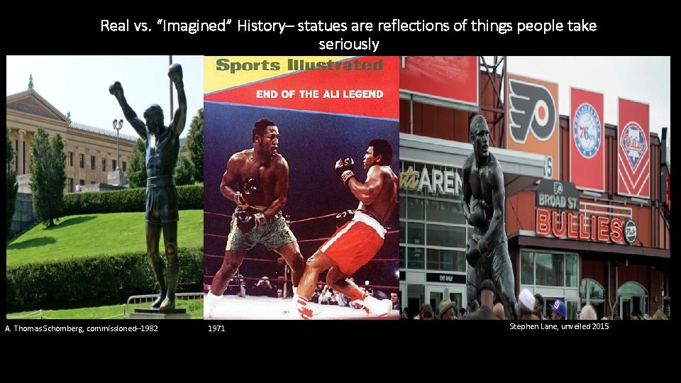 Real vs. “Imagined” History– statues are reflections of things people take seriously A. Thomas