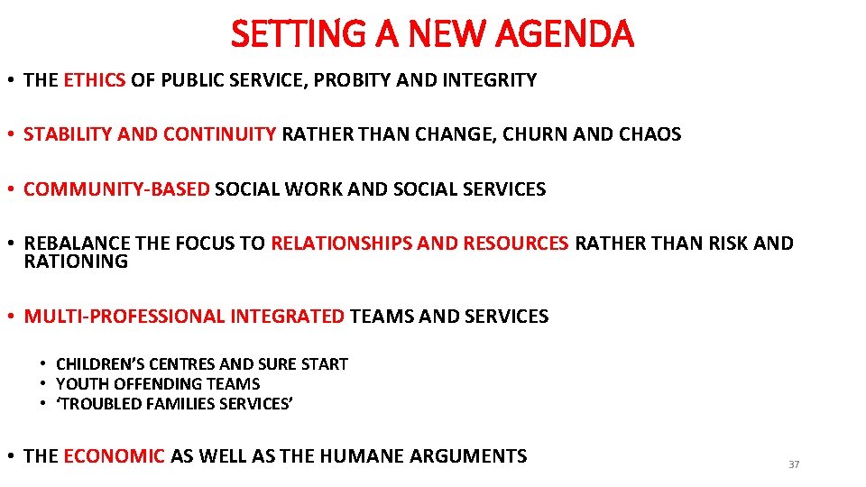 SETTING A NEW AGENDA • THE ETHICS OF PUBLIC SERVICE, PROBITY AND INTEGRITY •