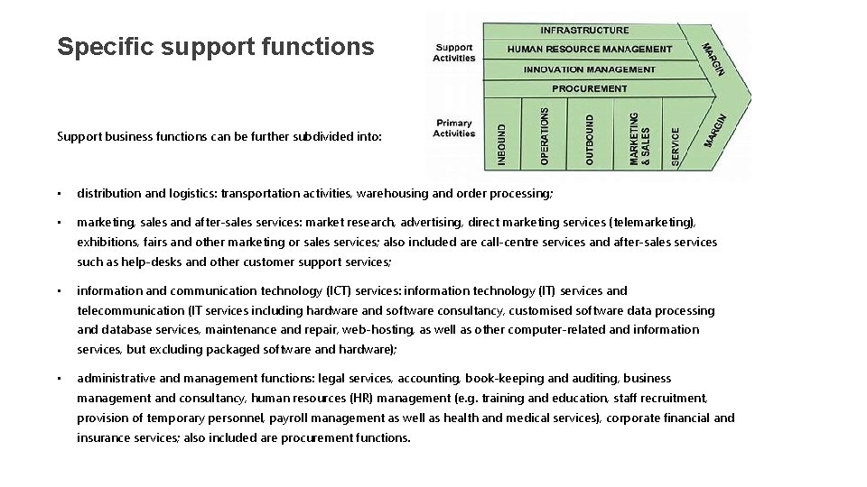 Specific support functions Support business functions can be further subdivided into: • distribution and