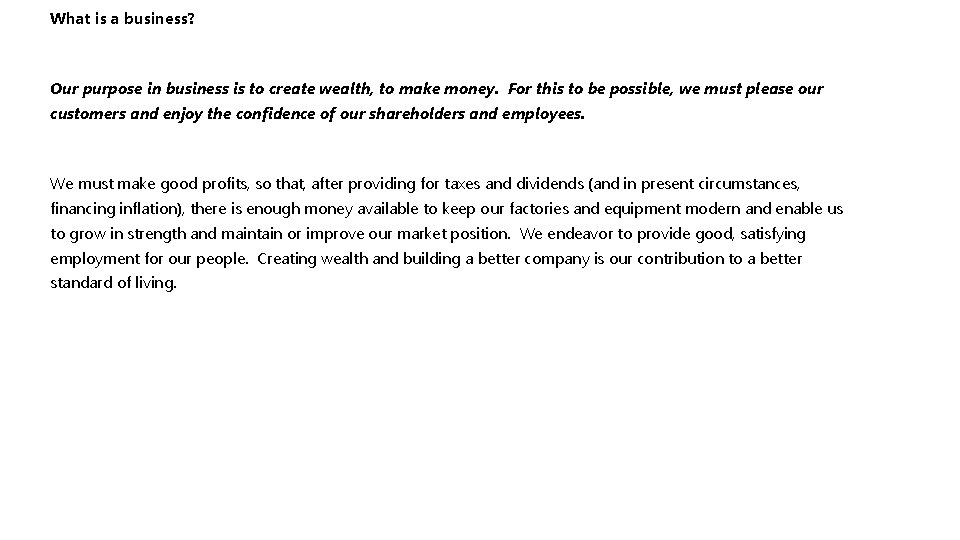 What is a business? Our purpose in business is to create wealth, to make