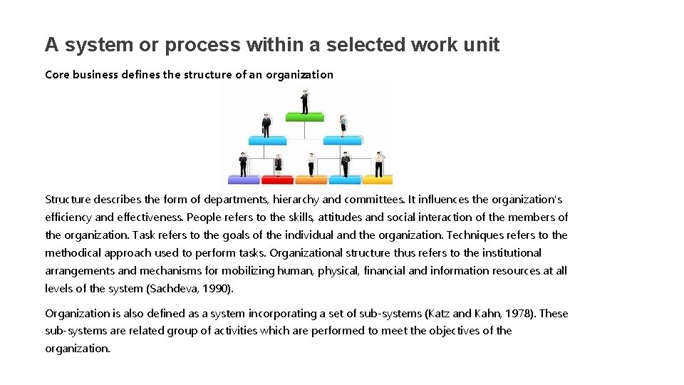 A system or process within a selected work unit Core business defines the structure