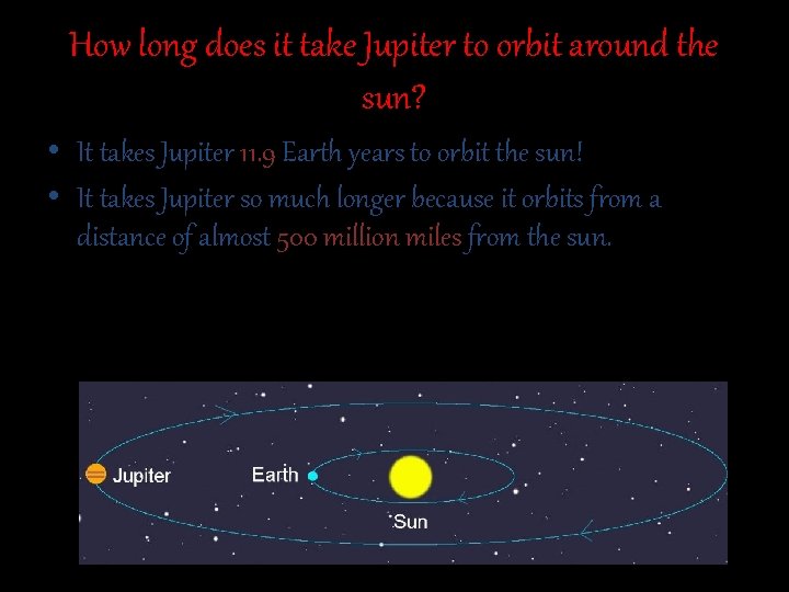 How long does it take Jupiter to orbit around the sun? • It takes